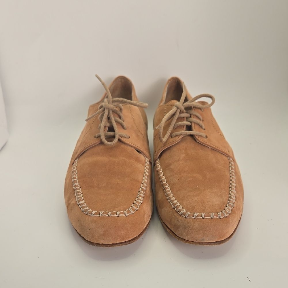 Andre Assous Women's Oxford Loafer Tan Suede Leather Shoe Sz 9 Preppy Euro Boho